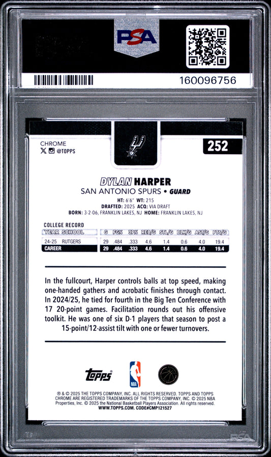 2025 Topps Chrome Dylan Harper Refractor PSA 10